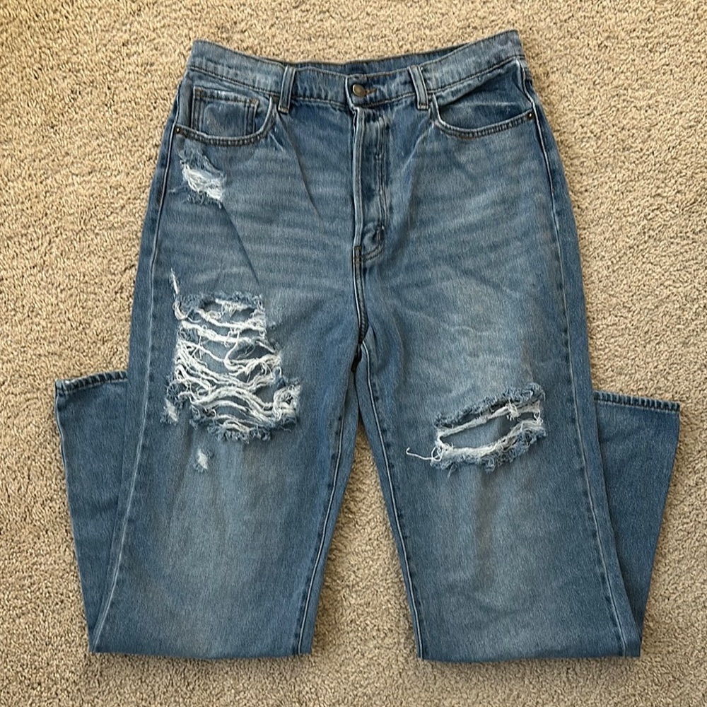 Windsor Blue Flare Wide Leg Jeans with Distressed Details